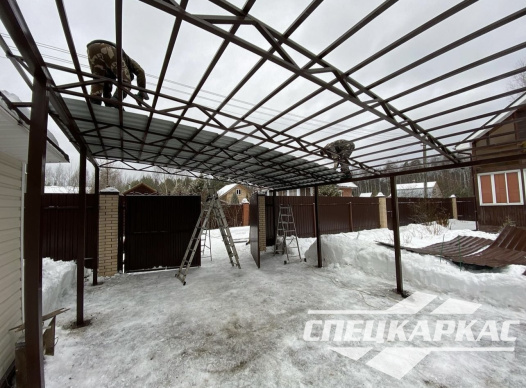 Навес из металлочерепицы на две машины №49 - фото 1445