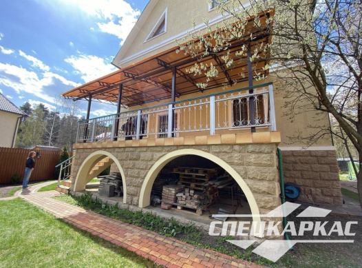 Навес из поликарбоната к дому | Навес над балконом | Навес терасса №14 - фото 1105