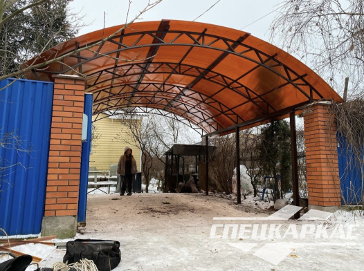 Металлический усиленный навес из поликарбоната для автомобиля №50 - фото 1457